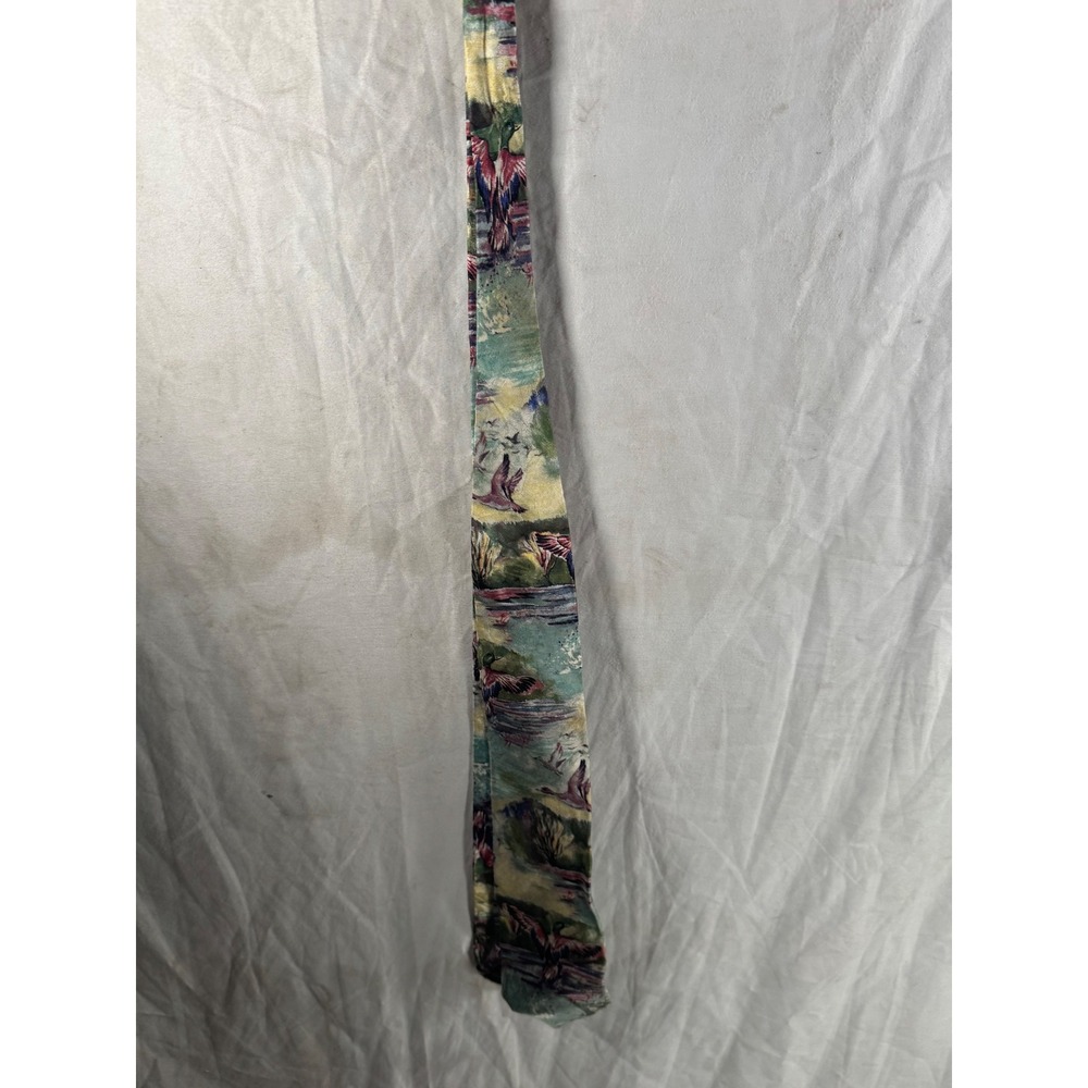 Charleston Tie Rack Mens Silk Tie Italy Duck Wildlife Lake Scene Green Blue